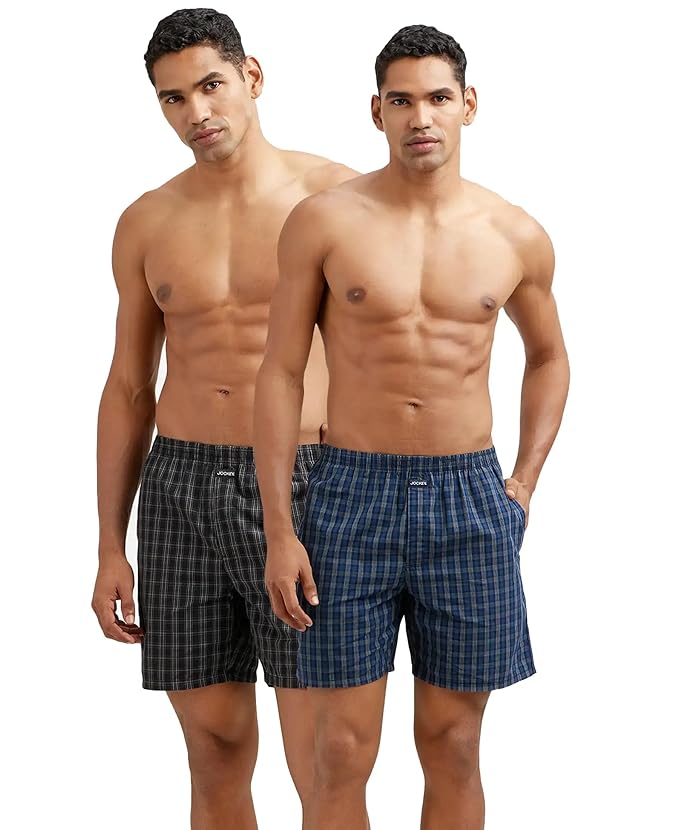 Jockey Cotton Woven Checkered Boxer Shorts with Side Pocket (Pack of 2) (Style #1223) - Image 14