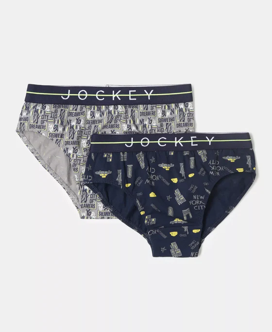 Jockey Junior Super Combed Cotton Elastane Stretch Printed Brief with Ultrasoft Waistband (Style #NB01) (Pack of 2)