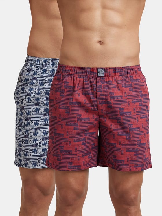 Jockey Mercerized Cotton Woven Printed Boxer Shorts with Side Pockets (Style #US57) (Pack of 2)