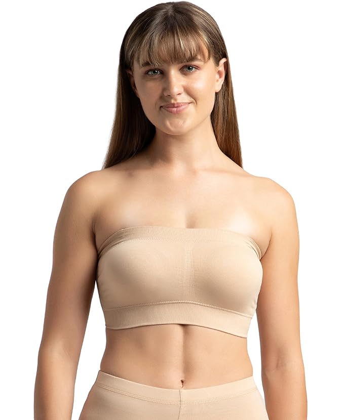 Jockey Wirefree Padded Micro Touch Nylon Elastane Stretch Bandeau Bra with Removable Pads and Detachable Transparent Straps (Style 1545)